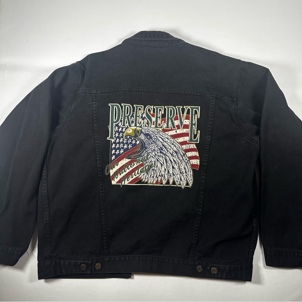 Preserve Our National Heritage Eagle Patriotic Denim Jacket XL Men’s USA